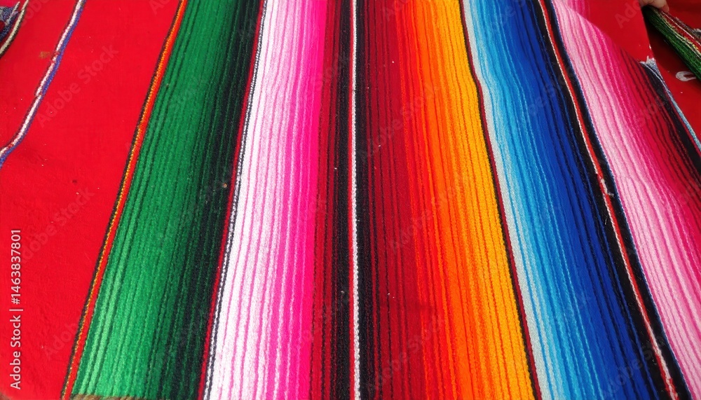Aufkleber vibrant woven fabric displaying a spectrum of colors, showcasing intricate patterns in stripes on a 