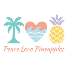peace love pineapples - Boho Retro Summer T-shirt Vector, Boho sunset sunshine illustration, natural Vintage Summertime design Sublimation 
