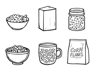 Cereal bowl line art illustration for breakfast concept