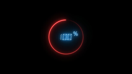 9 Number Digital percentage counter illustration. red circular bar. black background 4k video.
