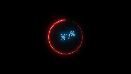 97 Number Digital percentage counter illustration. red circular bar. black background 4k video.