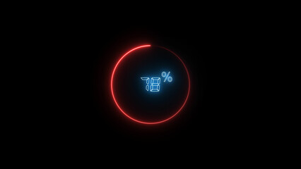78 Number Digital percentage counter illustration. red circular bar. black background 4k video.
