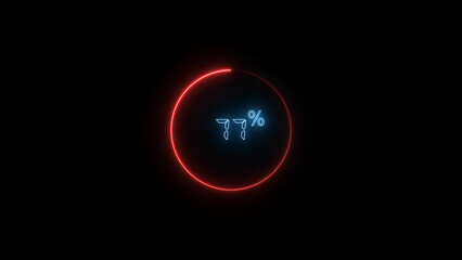 77 Number Digital percentage counter illustration. red circular bar. black background 4k video.