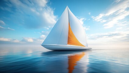 White sailboat with orange sail on calm water