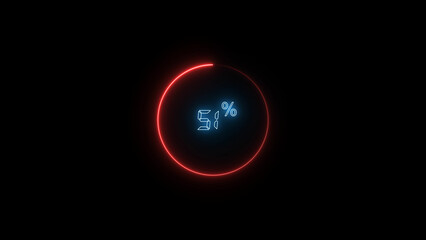 5 Number Digital percentage counter illustration. red circular bar. black background 4k video.