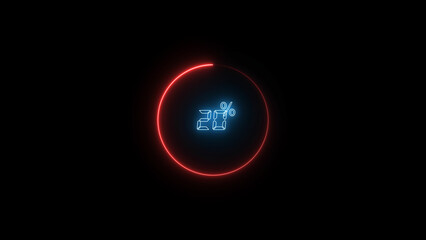 2 Number Digital percentage counter illustration. red circular bar. black background 4k video.