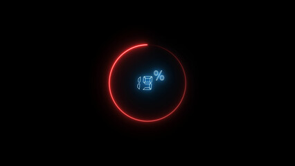 19 Number Digital percentage counter illustration. red circular bar. black background 4k video.