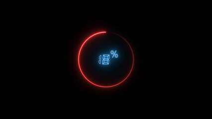 18 Number Digital percentage counter illustration. red circular bar. black background 4k video.