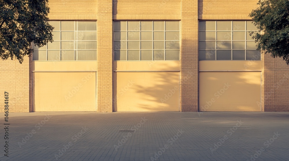 Poster modern brick building with loading docks