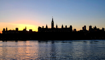 Canada Day evening with Parliament skyline in dramatic sunset view