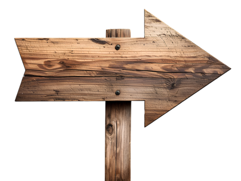Wooden road sign arrow on transparent background PNG