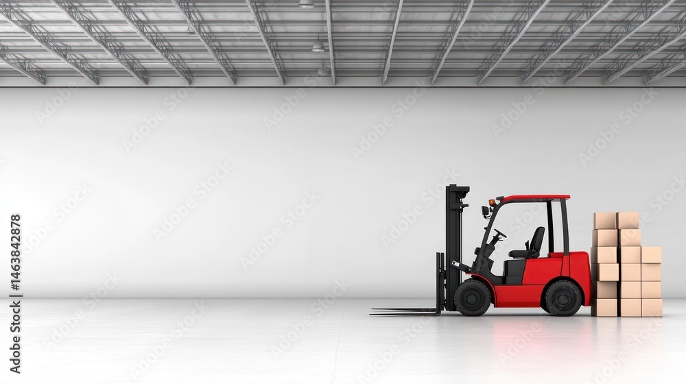 Poster forklift with boxes in a warehouse setting 3 d rendering
