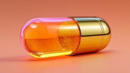 Colorful capsule with bubbles on a gradient background. Probiotic capsule.
