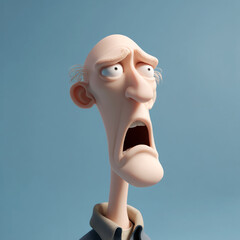 A Shocked Cartoon Elderly Man with a Long Neck and Bald Head
