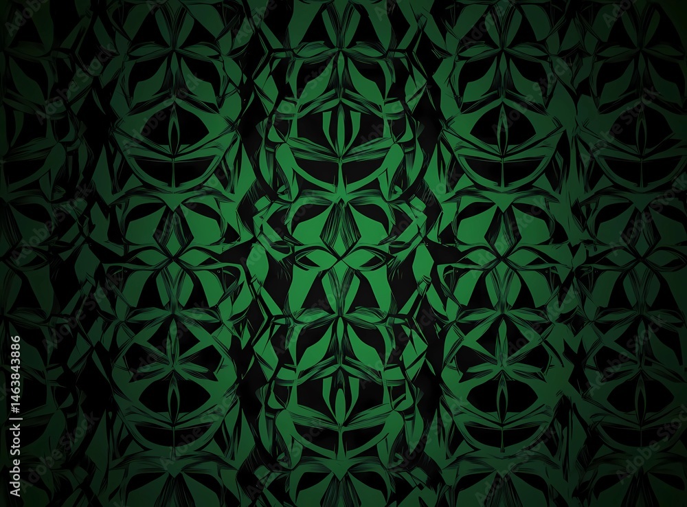 Poster green and black vector pattern with simple geometric shapes, symmetrical and repeating