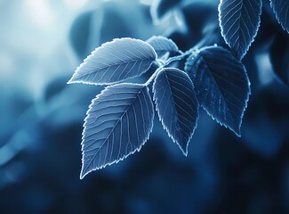 Abstract background with a transparent leaf texture. Blue-toned.