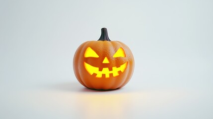 Illuminated pumpkin jack-o'-lantern on white background