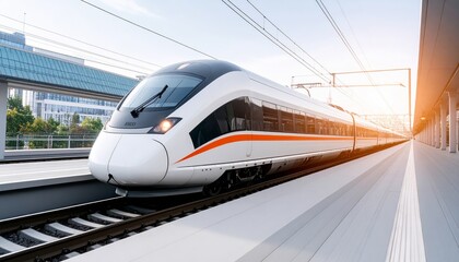 Fototapeta premium Dynamic Motion of a Bright Modern Train Captured in Fast-Paced Urban Environment