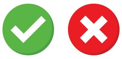 Green checkmark, red cross mark icon set. tick and cross symbols, checklist signs symbol. Checkmark and cross mark icon with true and false vector illustration.