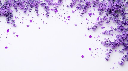 Fototapeta premium Lavender flowers and petals on white background