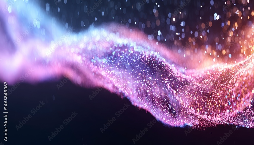 Poster colorful abstract waves with shimmering lights and sparkles.