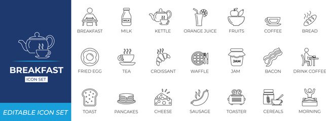 Breakfast line icon set.
