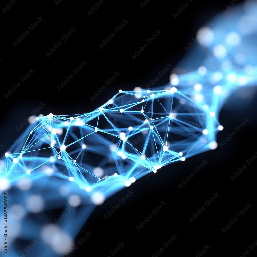 Poster abstract digital network with glowing connections and nodes.