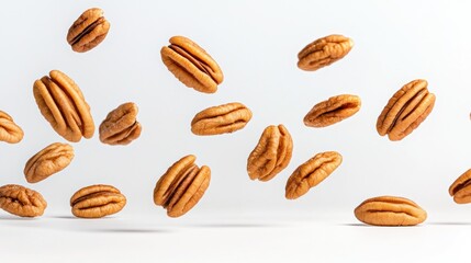 Falling pecan nuts food photography image for recipes packaging and advertising