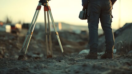 Surveyor Using Equipment on Construction Site