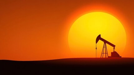 Fototapeta premium Oil pump jack silhouette at sunset energy industry minimalist graphic