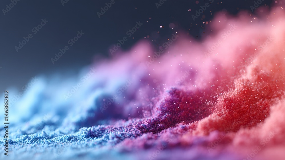 Poster colorful abstract smoke with shimmering particles in a dynamic flow.