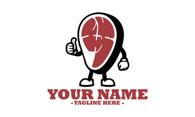 food piece meat funny cartoon face, mascot cartoon healthy food piece of meat vector Icon and sticker of a meat cartoon character logo design