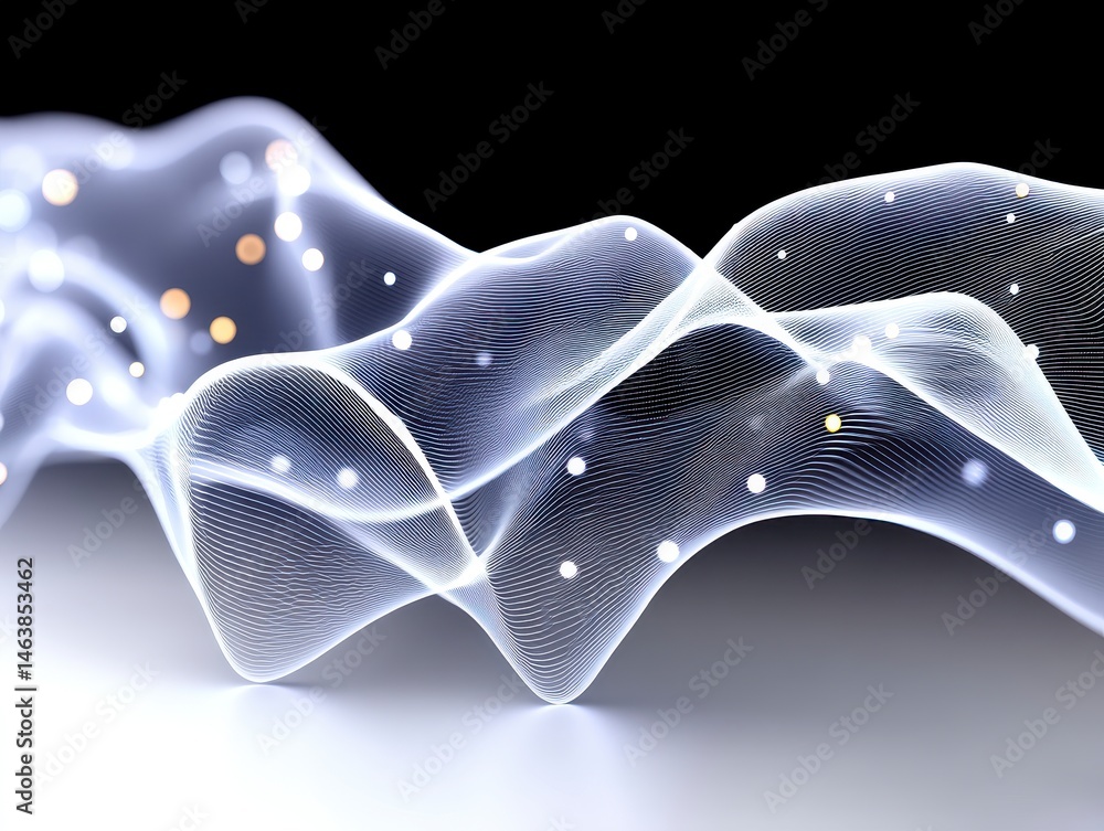 Poster abstract wave design with light elements on a dark background.