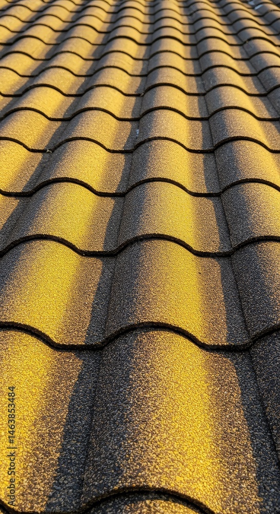 Poster dark tiled roof pattern with sunlit texture and architectural design