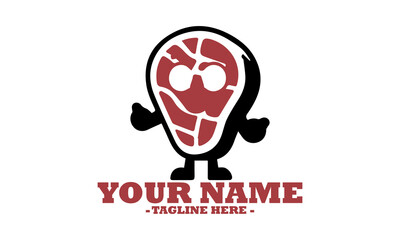 food piece meat funny cartoon face, mascot cartoon healthy food piece of meat vector Icon and sticker of a meat cartoon character logo design