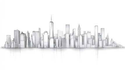 City skyline pencil sketch grayscale skyscrapers illustration