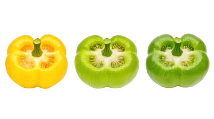 Fresh Yellow Green Bell Peppers Slices Isolated on Transparent Background for Culinary Use