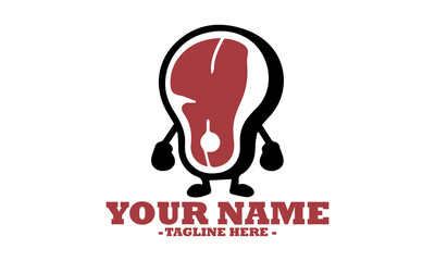 food piece meat funny cartoon face, mascot cartoon healthy food piece of meat vector Icon and sticker of a meat cartoon character logo design