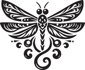 Dragonfly with curled wings silhouette, symbolizing elegance, nature, and grace. Perfect for insect, wildlife, and detailed vector designs.