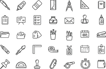 Essential Office and School Supply Icons for Productivity and Organization.