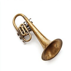 Obraz premium Vintage brass cornet musical instrument isolated on white background