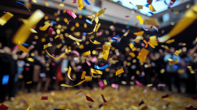 Confetti showers dance upon joyous revelers at a multicultural festival, echoing Diwali exuberance and Carnival spirit