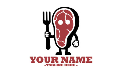 food piece meat funny cartoon face, mascot cartoon healthy food piece of meat vector Icon and sticker of a meat cartoon character logo design