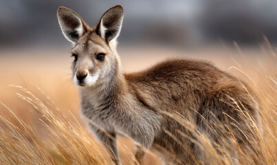 Fototapeta premium Kangaroo in golden grass field
