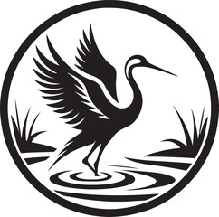 Crane in Zen circle silhouette, symbolizing peace, balance, and mindfulness. Ideal for spiritual, Asian, and minimalist vector designs.