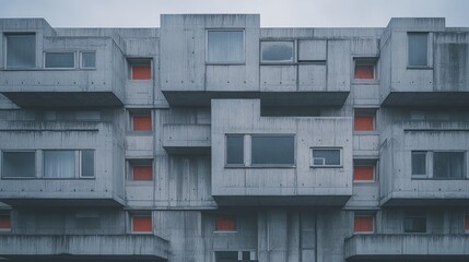Geometric concrete building exterior gray and orange architectural detail
