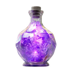 Glowing Purple Potion in a Glass Bottle with Cork A Fantasy Elixir Magical Brew