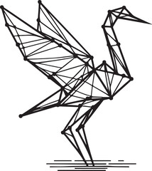Crane origami string art silhouette, blending traditional paper folding with modern line style. Ideal for crafts, decor, and vector design.