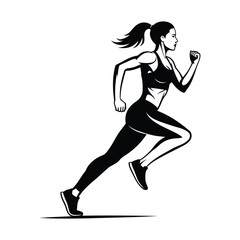 Running woman silhouette on white background