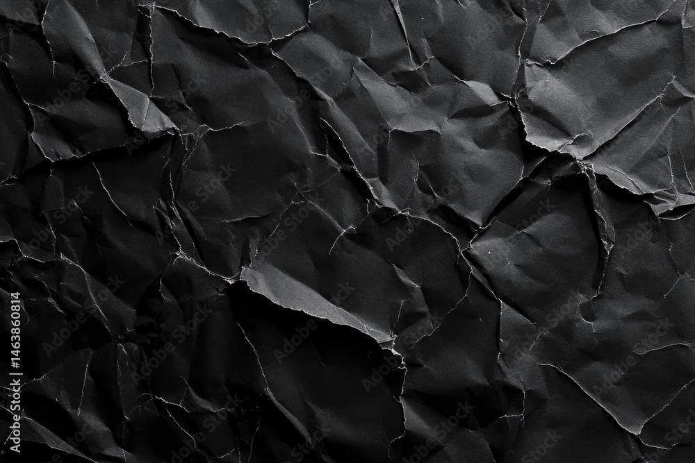 Poster dark crumpled paper texture design creased surface with rough edges abstract